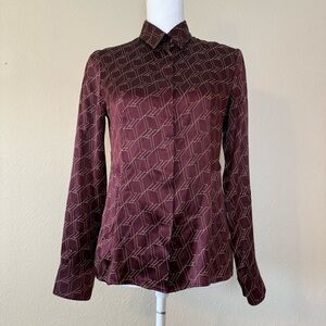 rag & bone Women’s Silk Maroon Patterned Button-Down Shirt